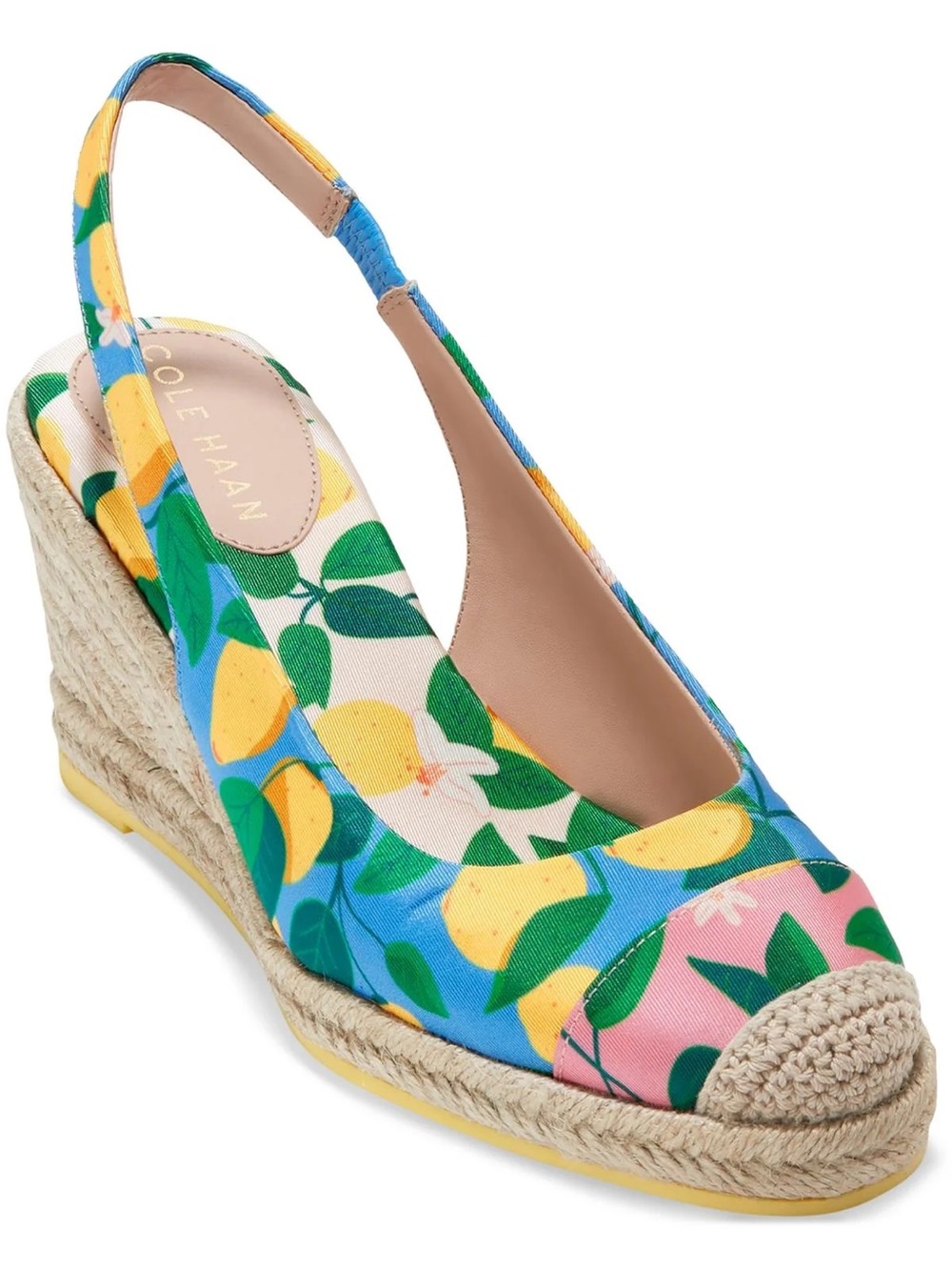 Cole Haan Lemon Print Espadrille Wedge Slingback
